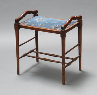 An Edwardian mahogany piano stool raised on turned supports with H framed stretcher 58cm h x 50cm w x 37cm d 