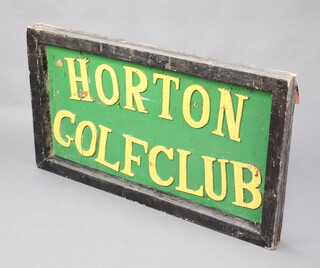 A wooden painted sign "Horton Golf Club" 56cm x 99cm x 7cm 