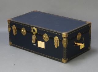 An Overpond blue cabin trunk 34cm h x 51cm x 92cm  