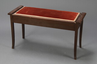 A 1950's rectangular beech framed box seat duet piano stool with upholstered seat 51cm h x 94cm w x 36cm d 