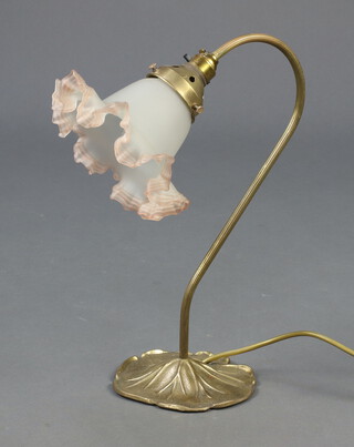 An Art Nouveau style gilt metal table lamp with opaque glass shade 36cm h x 27cm 