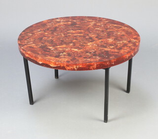A mid-Century circular Epoxy coffee table raised on turned supports 35cm h x 61cm diam.  