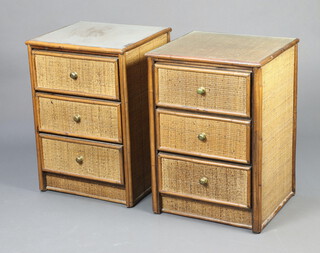 A pair of bamboo 3 drawer pedestal bedside chests 71cm h x 49cm w x 45cm d 