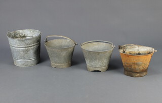 Four galvanised metal buckets with swing handles 