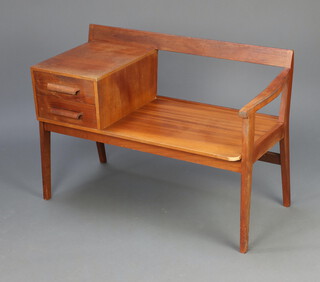 A mid-Century teak telephone seat fitted 2 drawers 63cm h x 92cm w x 42cm d (seat 50cm x 33cm, contact marks in places) 