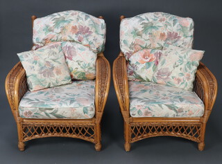 A pair of bamboo conservatory armchairs 96cm h x 81cm w x 69cm d (seat 42cm x 50cm)