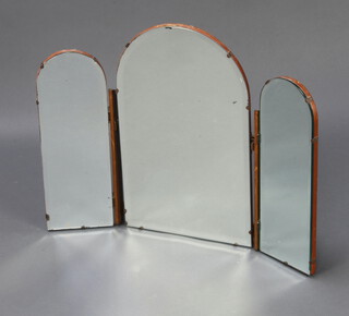 An Art Deco arched bevelled plate 3 fold dressing table mirror 51cm h x 65cm (chip to top) 