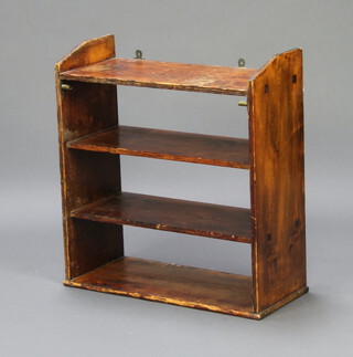 A stained pine 4 tier wall shelf/shoe tidy 66cm h x 61cm x 27cm d 