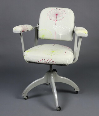 A 1950's grey painted metal framed revolving office chair 85cm h x 67cm w x 36cm d (seat 27cm x 26cm) 