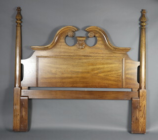 An American cherry style 4 poster bed frame with shaped pediment 153cm h x 163cm w x 224cm l 