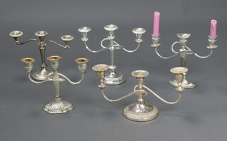 Five silver plated 3 light candelabrum 
