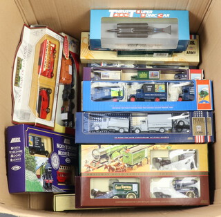 A Lledo Special Edition 50th Anniversary Dambusters set of die cast models boxed, a special limited edition model of Thrust SSC car, together with various models of military and commercial vehicles 