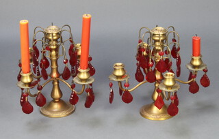 A pair of 5 light gilt metal candelabrum 28cm x 32cm 