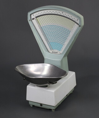 An Avery 500 gram double sided green grocer's scales 