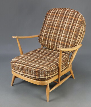 Ercol, a 1960's bleached beech stick and hoop back open armchair 75cm h 