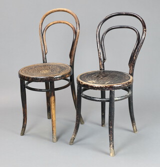 A pair of Thonet style bentwood cafe chairs 86cm h x 39cm 9 (1 has damage to the hoop back) 