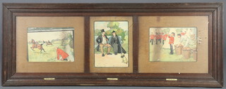 Edwardian prints "The Empty Saddle, The Doctor and The Roll Call", 3 framed as 1, 30cm x 99cm (1 is heavily faded) 