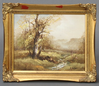 F Holzer, oil on canvas, forest scene 20cm x 25cm 
