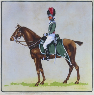 G D Tidmarsh, watercolour signed to bottom right hand corner, study of a trooper "The Sussex Gentleman and Yeomanry Cavalry 1798" 32cm x 31cm, contained in an ebony frame  (some foxing)
