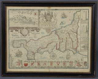 A 19th Century map of Cornwall, coloured borders and vignettes 42cm x 55cm 