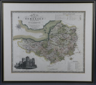 A 19th Century map of the County of Somerset by C and I Greenwood with coloured detail and vignette 58cm x 69cm 
