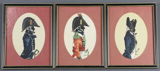 Miniatures, prints, oval portraits of soldiers (3) 17cm x 11cm 