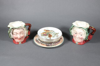 A pair of Beswick character jugs in the form of Sairey Gamp together with 10 decorative wall plates 