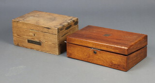 A Victorian mahogany writing slope 11cm x 35cm x 21cm together with a rectangular pine box with hinged lid 15cm x 30cm x 20cm 