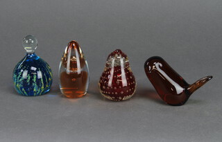 A Murano glass bell shaped paperweight 10cm and 3 other glass paperweights 