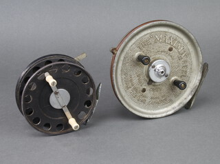 A Maxima 6" centrepin coarse fishing reel, a 4 1/2" ditto, a 1930's Alcocks Black Knight 3" fly fishing reel, a 1950's W J Young Seldex coarse fishing reel, an anchor 4" trotting reel, a Gem aluminium centrepin fishing reel 7", a Strikeright centrepin reel 9", an aluminium and perspex centrepin fishing reel 6 1/2" and a green pressed metal ditto 7"