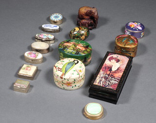 An oval papermache box decorated with deer, minor trinket boxes 