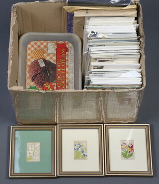 A collection of GB first day covers, loose stamps, 3 framed Kensitas silk cards 