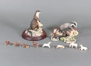 A Border Fine Arts Group - Scent in the Air, 3 other figures of otters and porcelain figures of horses 