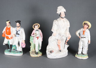 A Victorian Staffordshire figure - The Lion Slayer 42cm, ditto of a sailor, 2 other figure groups  
