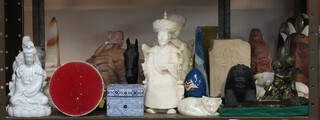 A pair of composition figures of seated Chinese dignitaries 29cm, minor decorative china 