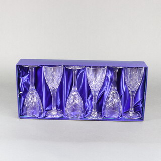 Six Royal Doulton crystal wine glasses, boxed 