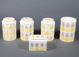 A T & G Tutti Frutti rectangular box and cover, 3 ditto storage jars and a utensil holder 