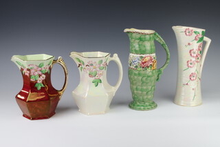 A Maling hexagonal red ground jug decorated with flowers 20cm, 3 others together with a Royal Winton basket decorated with flowers 10cm, 2 jugs and vase, a Maling 2 handled bowl decorated with flowers 25cm, 2 dishes, sugar bowl, cream jug and 3 oval dishes