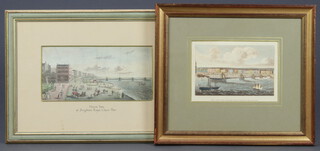 19th Century coloured print "Steyne View of Chain Pier Brighton" 10cm x 23cm and 1 other "Chain Pier From The Water Opposite The Pavillion" 11cm x 19cm, framed