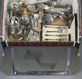 An Italian 3 piece coffee set with tray and minor plated wares 