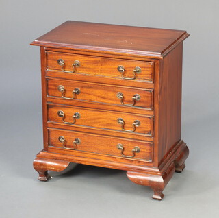 A Georgian style rectangular mahogany chest of 4 drawers with brass plated drop handles, raised on ogee bracket feet 86cm h x 50cm w x 32cm d (some contact marks)  