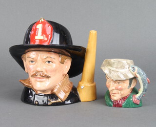 A Royal Doulton character jug - The Fireman D6697 18cm, a ditto The Poacher D6464 10cm