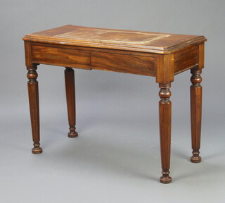 A Victorian rectangular mahogany hall/side table fitted 2 drawers, raised on turned supports 76cm h x 100cm w x 45cm d 