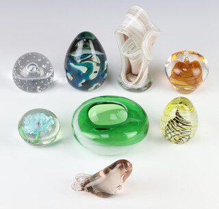 An Art Glass ashtray 12cm and 7 paperweights