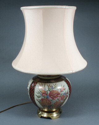 A modern Chinese crackle glazed baluster table lamp decorated with flowers 25cm 