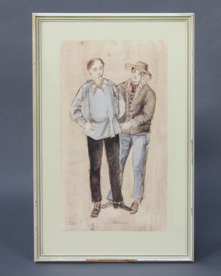 Robert Browning, mixed media theatre study signed, with label to the reverse "Pippa Passes By" By Robert Browning, Meadow Players, Oxford 1968, designed by Alix Stone, directed by Frank Hauser, 46cm x 26cm 