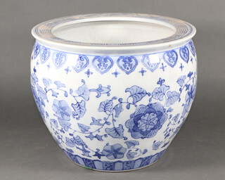 A modern Chinese blue and white jardiniere 36cm 