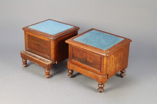 A near pair of Victorian mahogany step commodes with hinged lid (liners missing) 42cm x 51cm x 45cm (1 hinged lid a/f and 1 with signs of old but treated worm)  