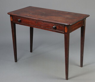 A 19th Century mahogany side table fitted a frieze drawer, raised on square tapered supports 71cm h x 97cm w x 47cm d 
