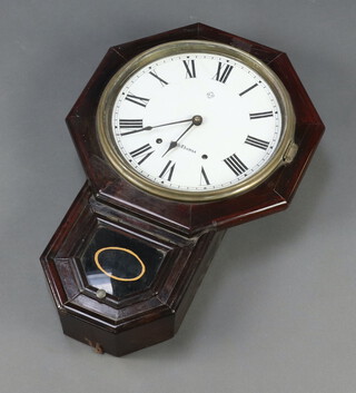 Smith Thomas, a drop dial striking wall clock contained in a mahogany case with painted dial and Roman numerals 61cm h x 60cm x 9cm 